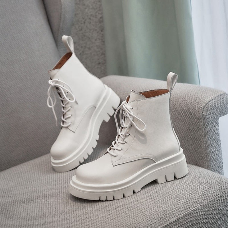 Woman Real Leather Ankle Warm Platform Short Boots - Necessary Clothing Store