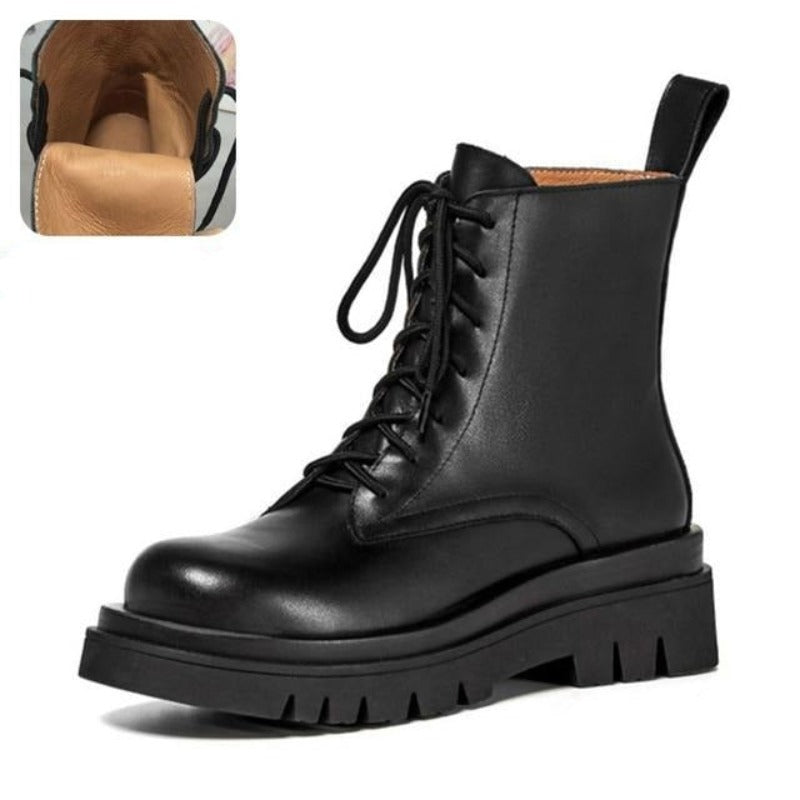 Woman Real Leather Ankle Warm Platform Short Boots - Necessary Clothing Store