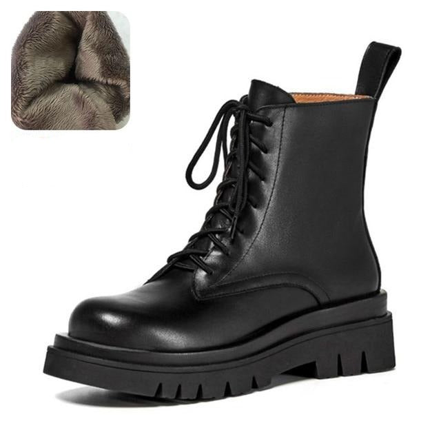 Woman Real Leather Ankle Warm Platform Short Boots - Necessary Clothing Store