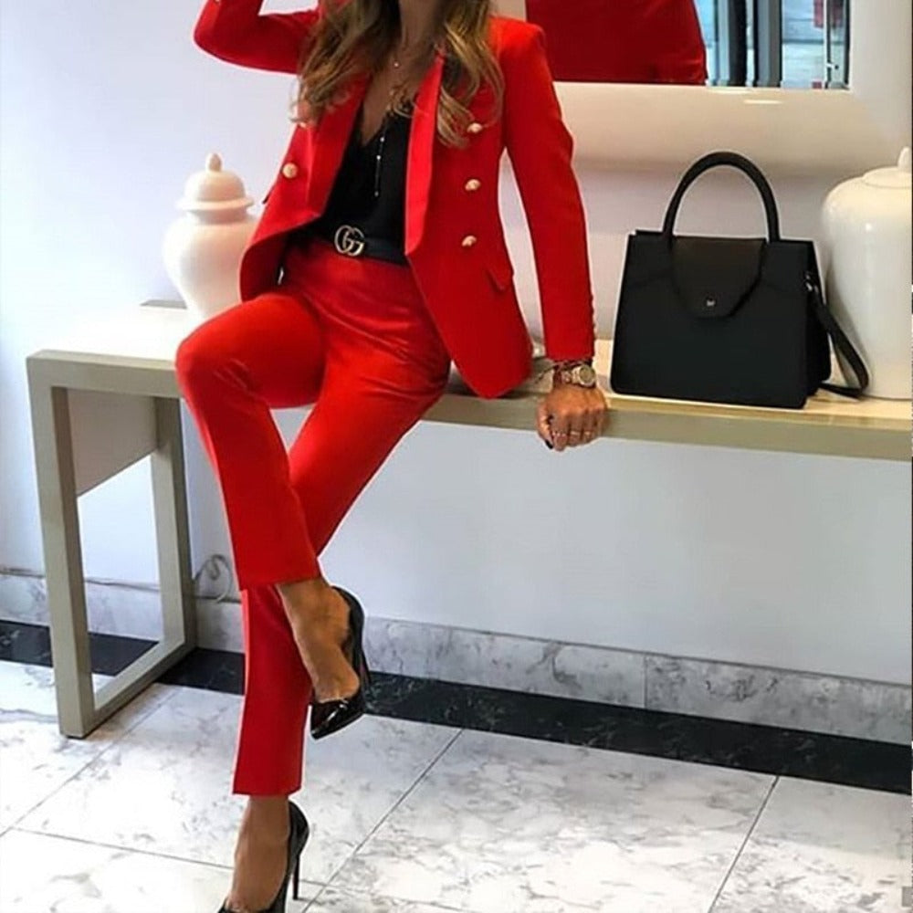 Women Blazer Suit Fashion Casual Solid Color Two Piece Office Wear Elegant Suit Jacket Pants - Necessary Clothing Store