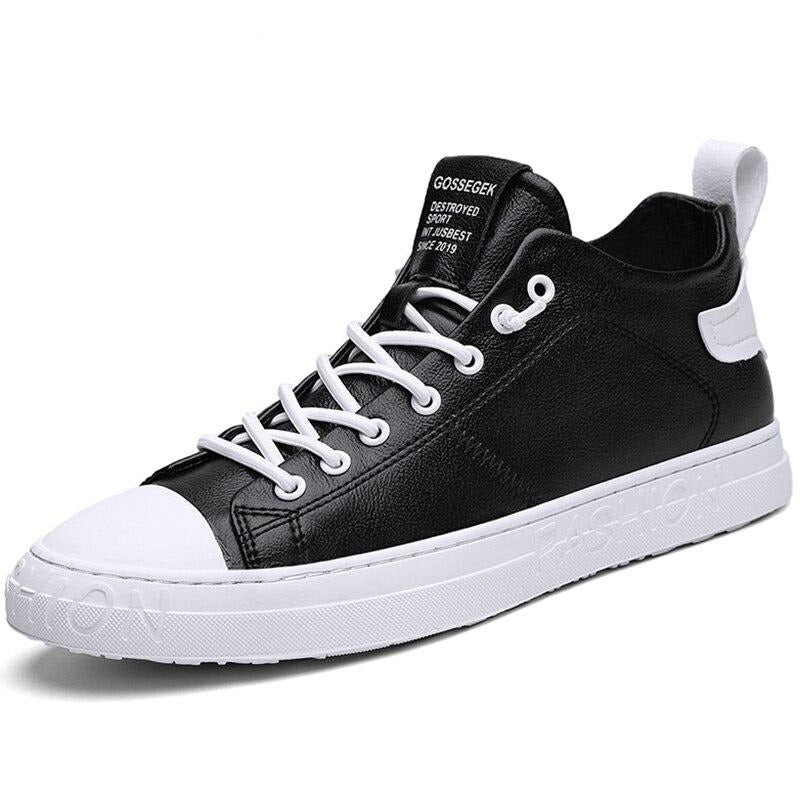 Fashion Breathable High Top Footwear Leather Black Hip Hop Sneakers - Necessary Clothing Store