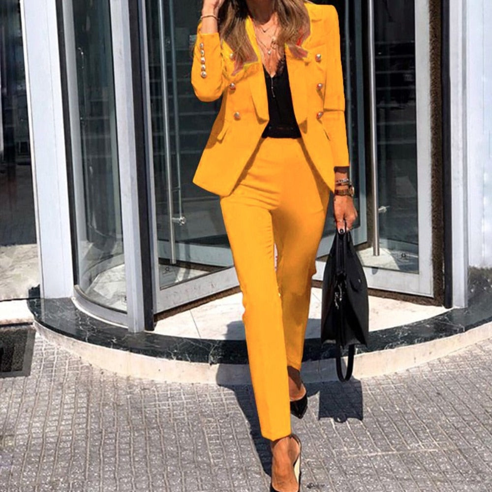Women Blazer Suit Fashion Casual Solid Color Two Piece Office Wear Elegant Suit Jacket Pants - Necessary Clothing Store