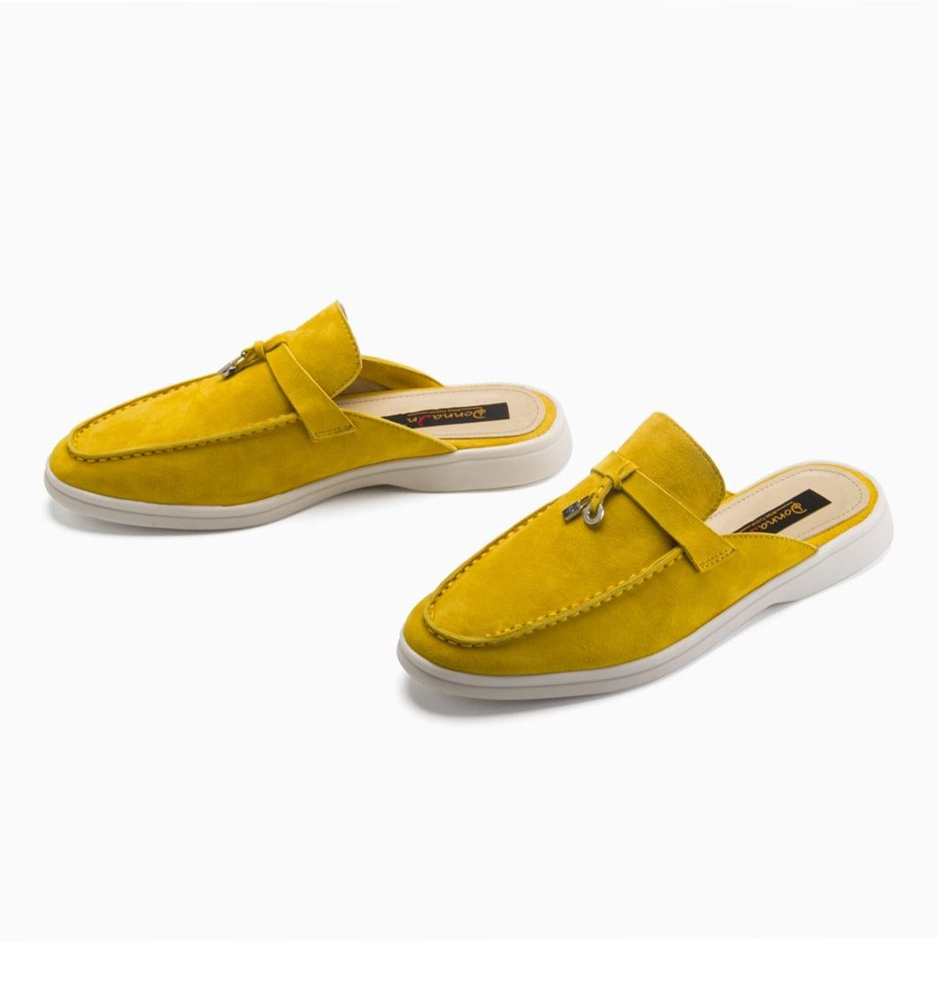 Natural Suede Mules Luxury Brand Designer Shoes Flat Genuine Leather - Necessary Clothing Store