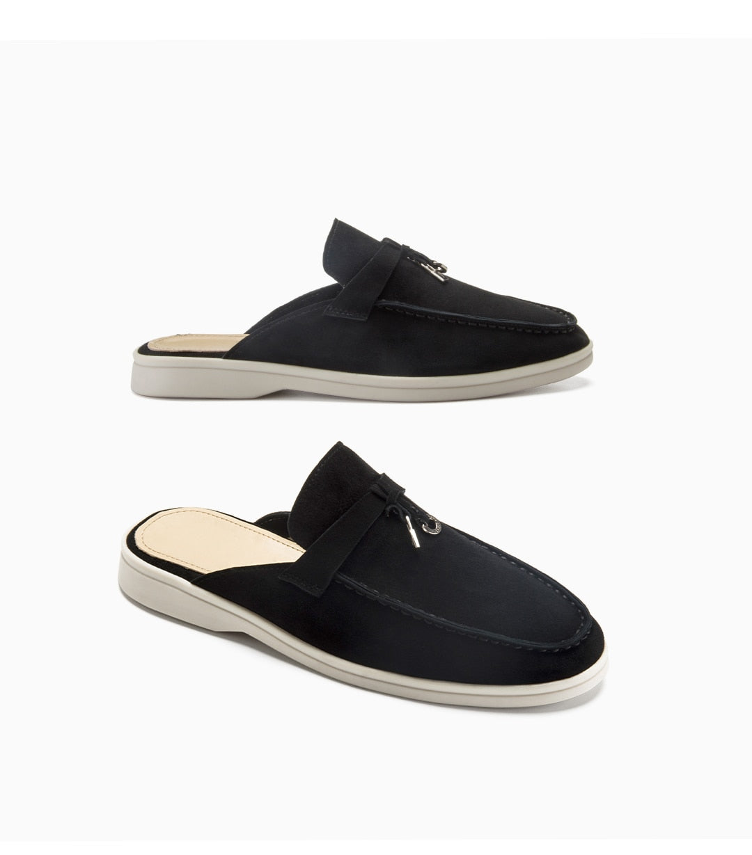 Natural Suede Mules Luxury Brand Designer Shoes Flat Genuine Leather - Necessary Clothing Store