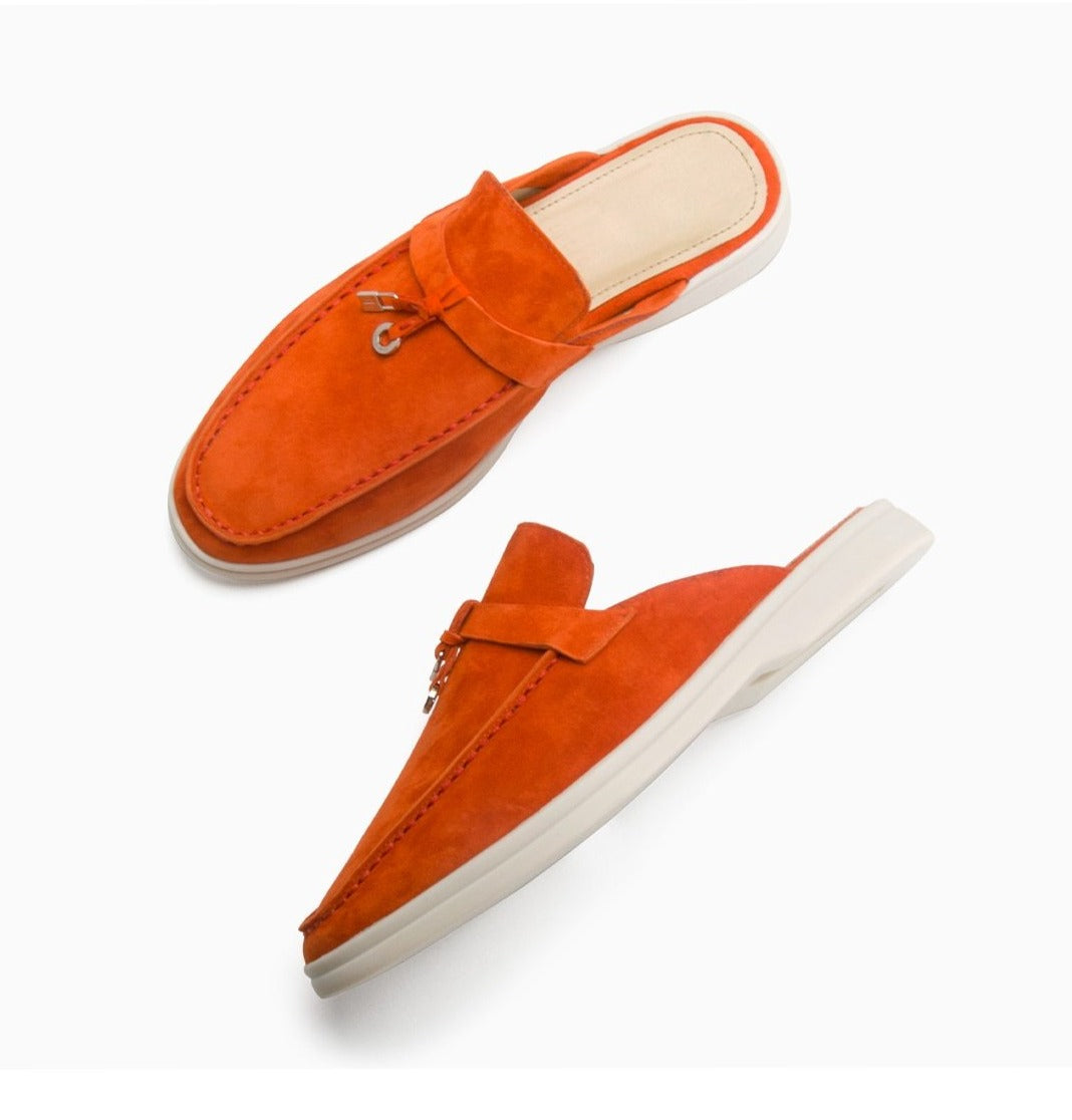 Natural Suede Mules Luxury Brand Designer Shoes Flat Genuine Leather - Necessary Clothing Store