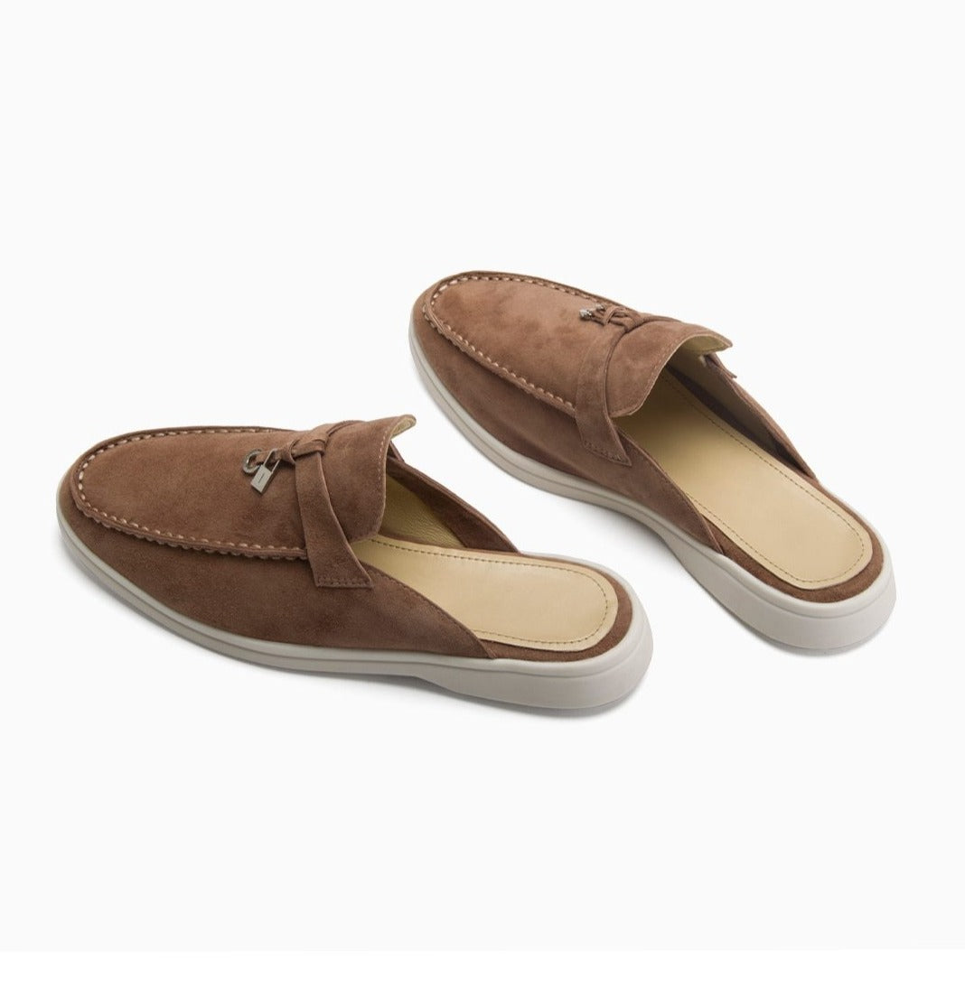 Natural Suede Mules Luxury Brand Designer Shoes Flat Genuine Leather - Necessary Clothing Store