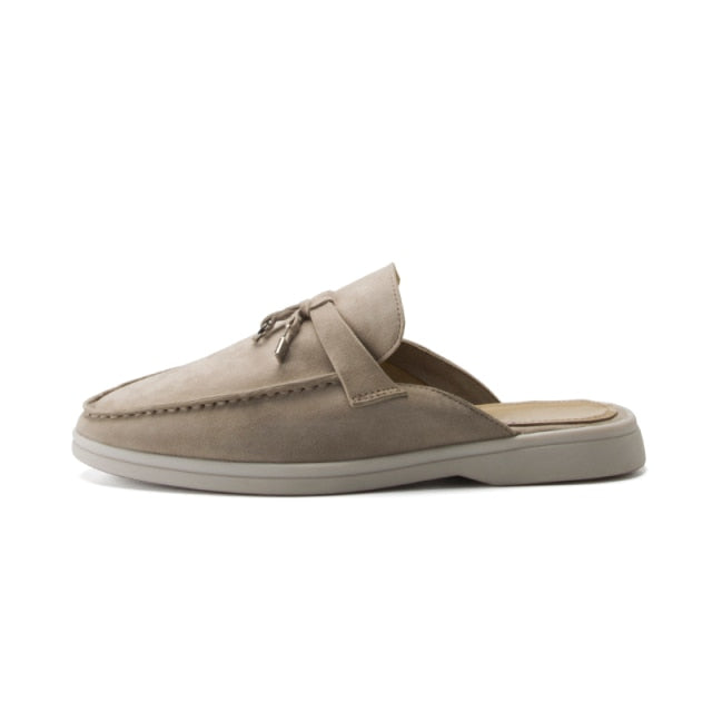 Natural Suede Mules Luxury Brand Designer Shoes Flat Genuine Leather - Necessary Clothing Store
