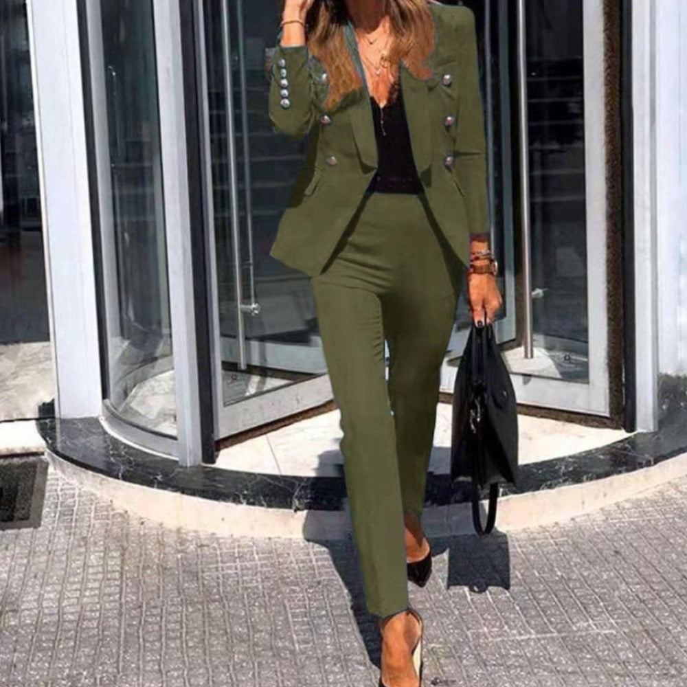 Women Blazer Suit Fashion Casual Solid Color Two Piece Office Wear Elegant Suit Jacket Pants - Necessary Clothing Store