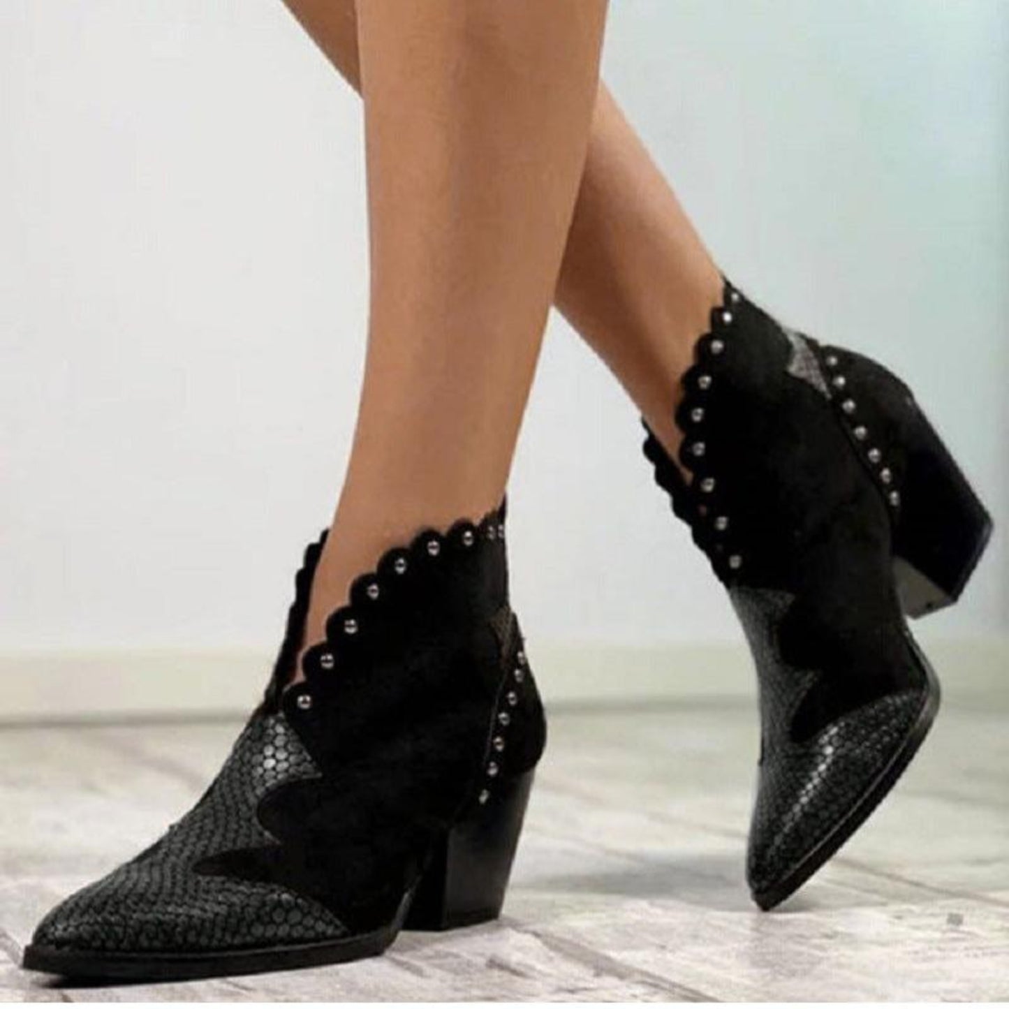 Retro Ankle Slip on Pointed Toe Snake Rivet Mixed Color Soft Leather Boots - Necessary Clothing