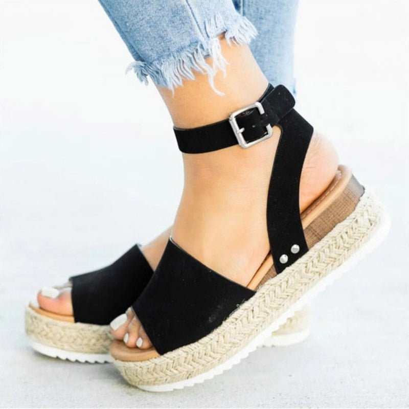 Soft Leather Platform Wedged Sandals - Necessary Clothing