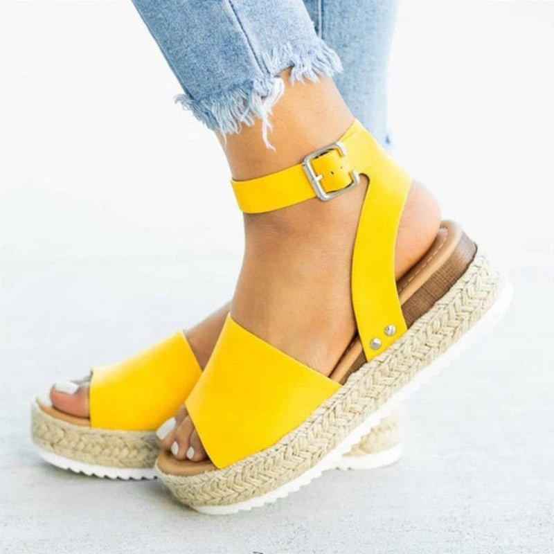 Soft Leather Platform Wedged Sandals - Necessary Clothing