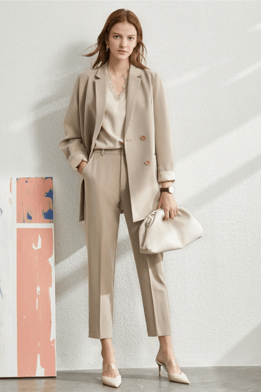 Solid Blazer High Waist Pants Suit - Necessary Clothing