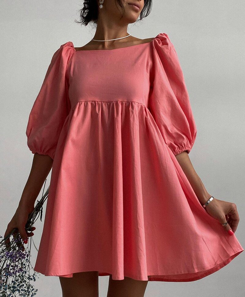 Square Elegant Puff Short Sleeve A - Line Loose Party Dress - Necessary Clothing
