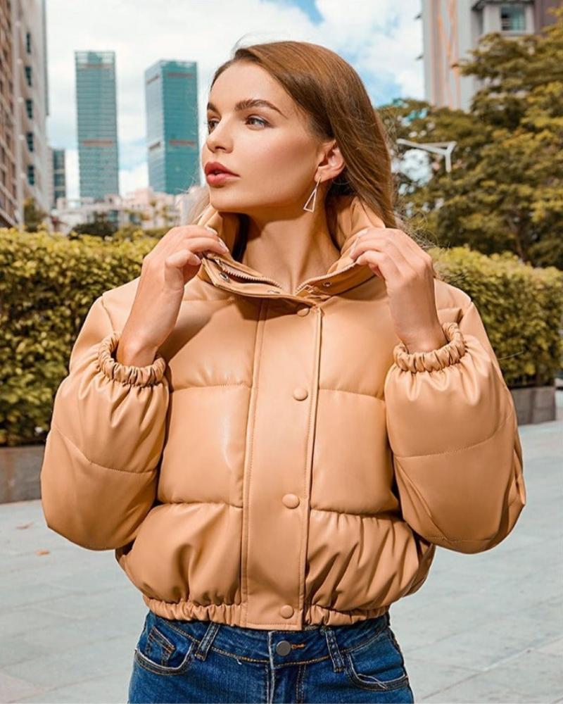 Thick Warm Short Leather Elegant Zipper Jacket - Necessary Clothing