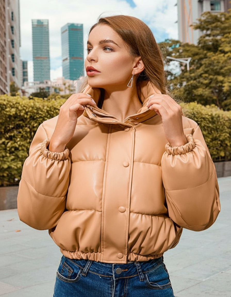 Thick Warm Short Leather Elegant Zipper Jacket - Necessary Clothing