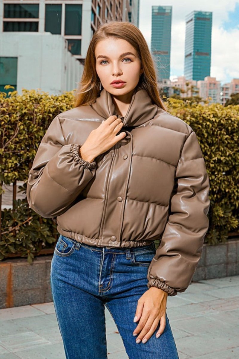 Thick Warm Short Leather Elegant Zipper Jacket - Necessary Clothing