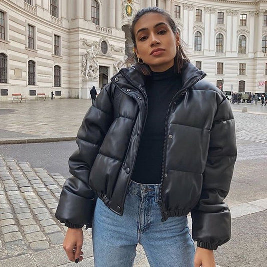 Thick Warm Short Leather Elegant Zipper Jacket - Necessary Clothing