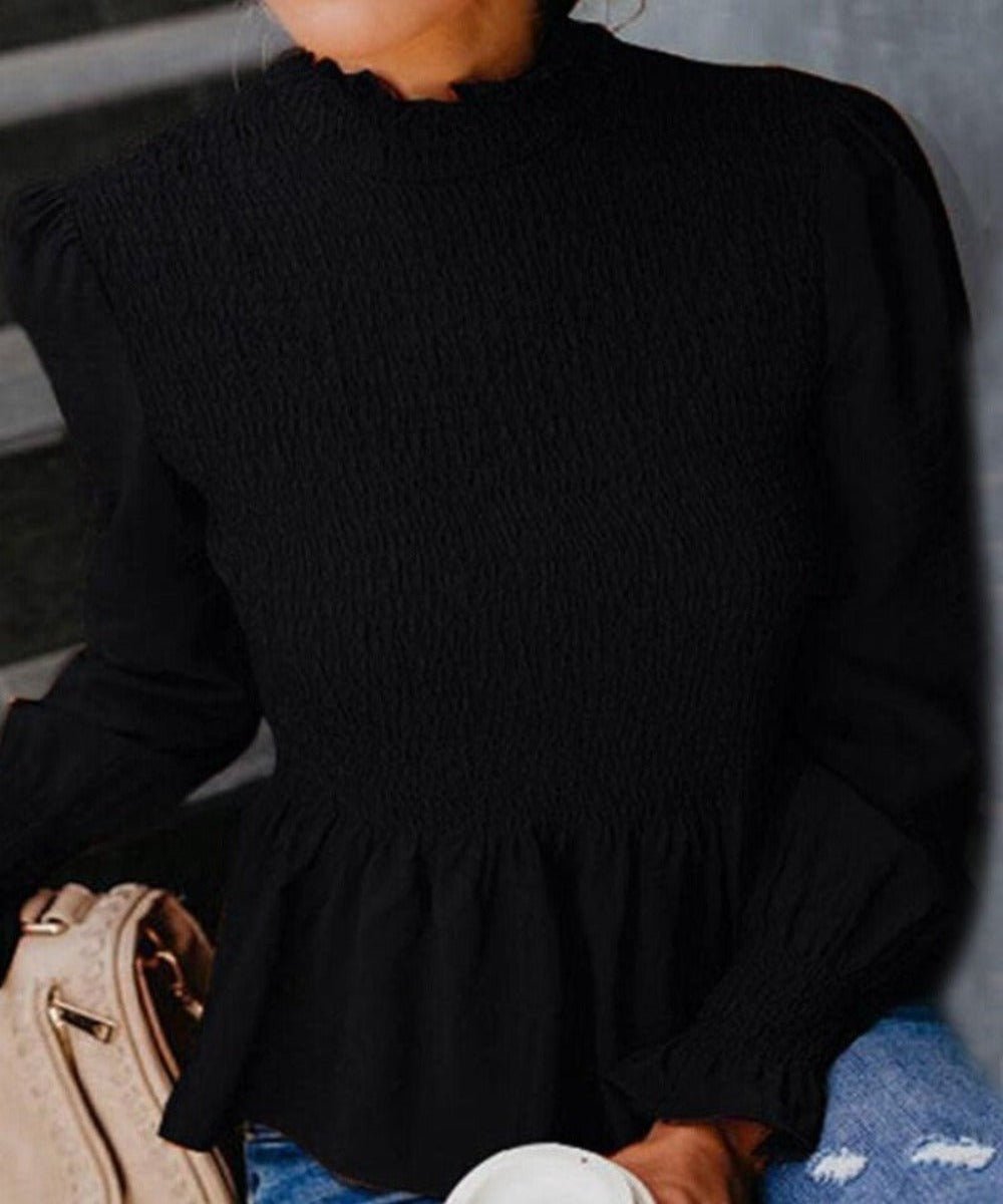 Turtleneck Flared Long Sleeve Ruffles Sweet Beauty Blouse - Necessary Clothing