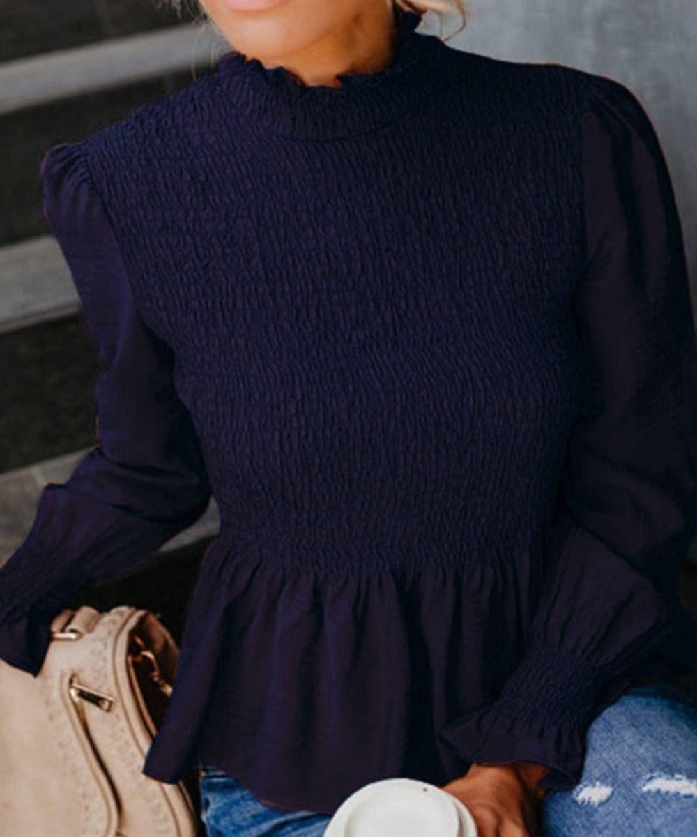 Turtleneck Flared Long Sleeve Ruffles Sweet Beauty Blouse - Necessary Clothing