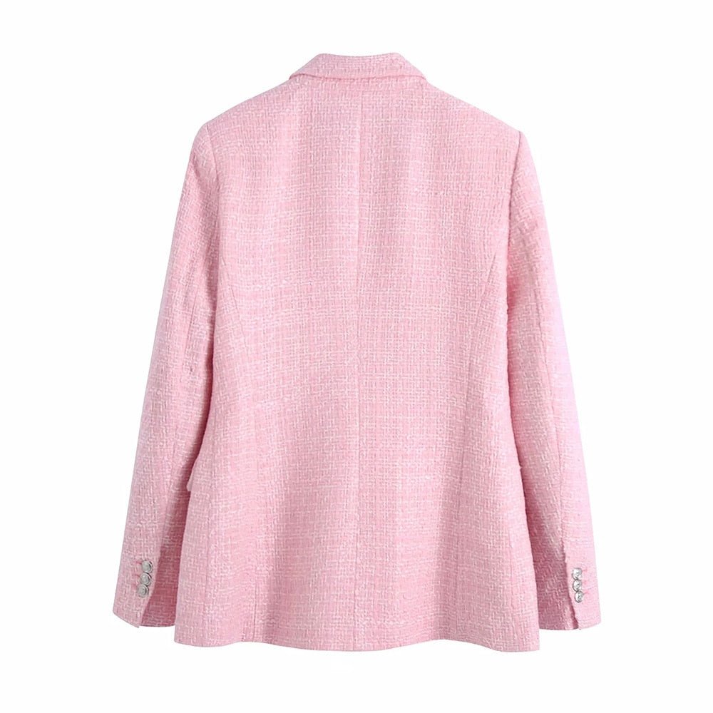 Tweed Double - Breasted Slim Blazer Culottes Skirt Suit - Necessary Clothing