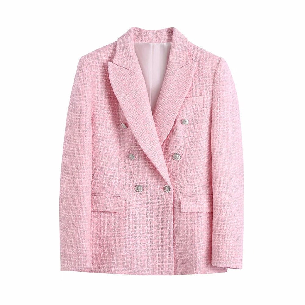 Tweed Double - Breasted Slim Blazer Culottes Skirt Suit - Necessary Clothing