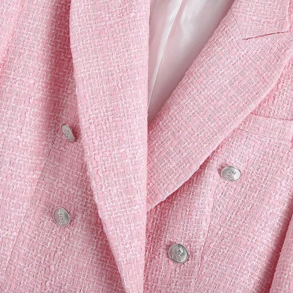 Tweed Double - Breasted Slim Blazer Culottes Skirt Suit - Necessary Clothing