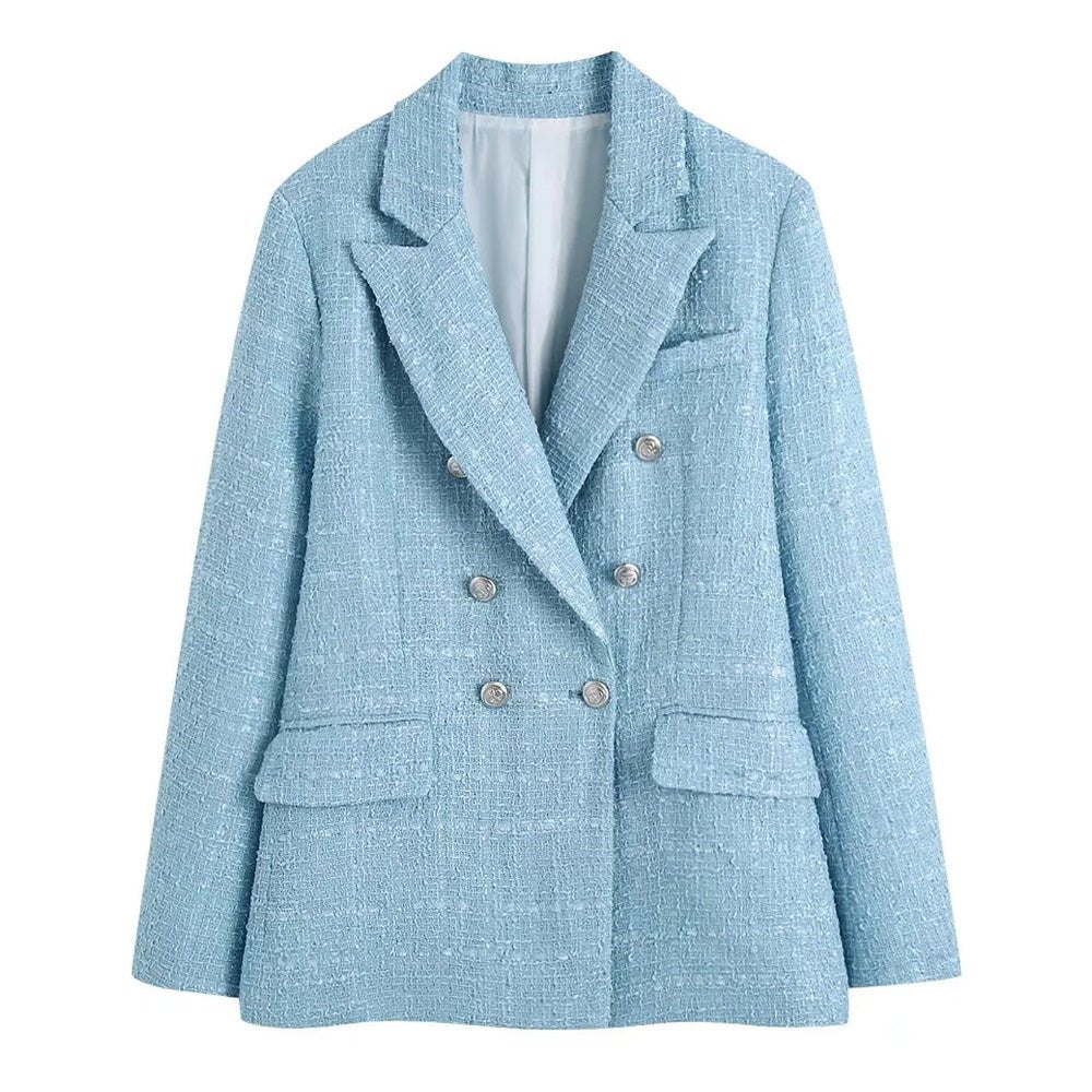 Tweed Double - Breasted Slim Blazer Culottes Skirt Suit - Necessary Clothing