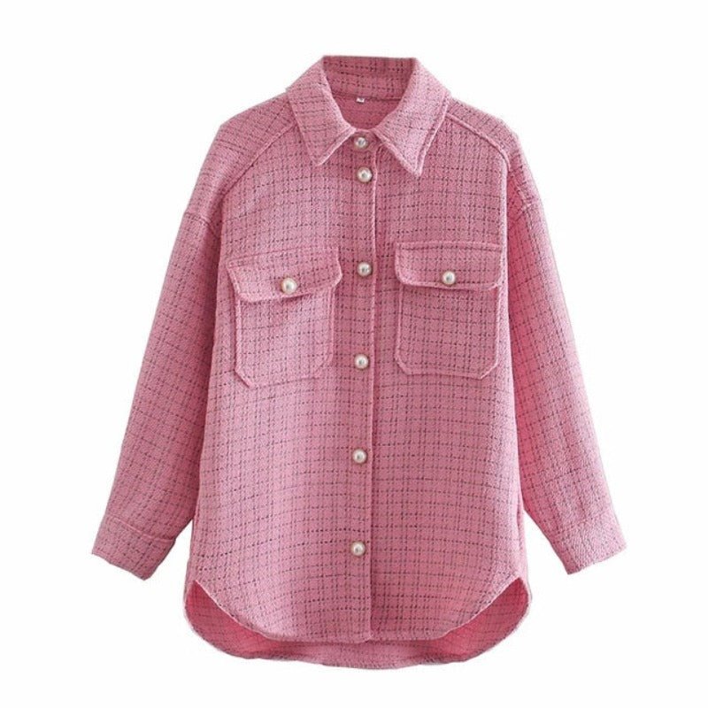 Tweed Vintage Oversize Plaid Chic Streetwear Loose Shirt Elegant Outfit - Necessary Clothing
