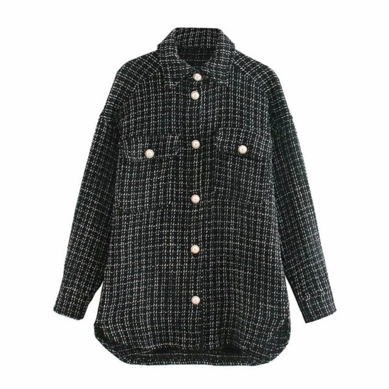 Tweed Vintage Oversize Plaid Chic Streetwear Loose Shirt Elegant Outfit - Necessary Clothing