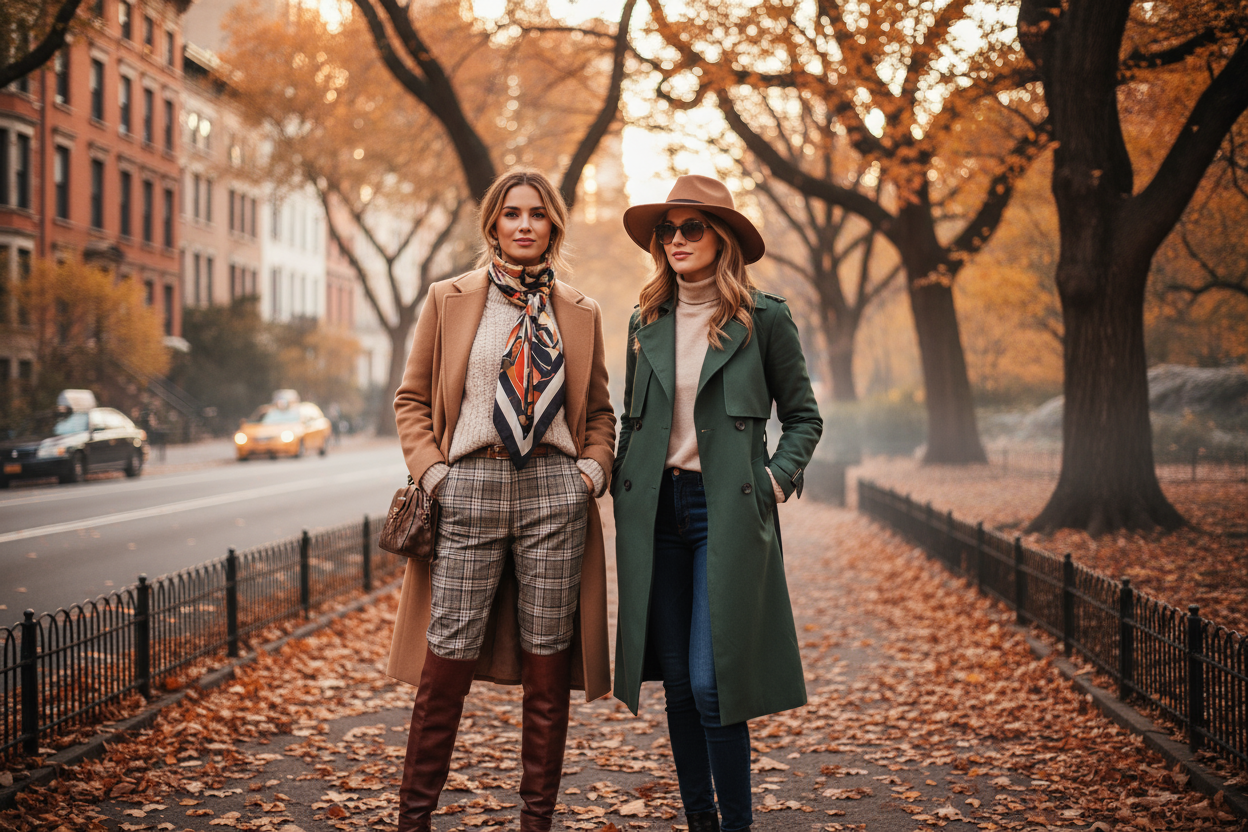 2 new york women autumn background