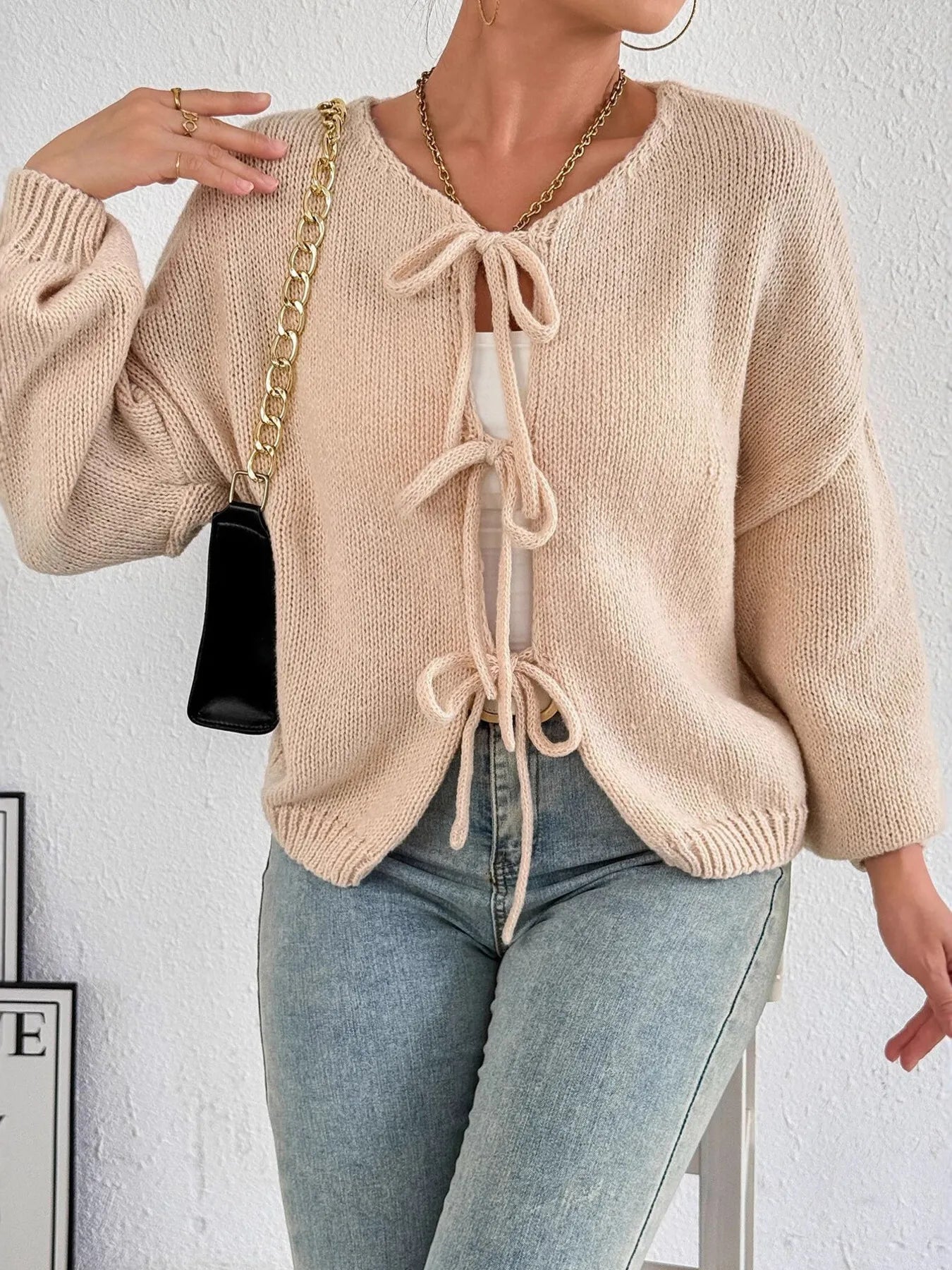 Cozy Bow-Tie Front Knit Cardigan | Necessary Clothing