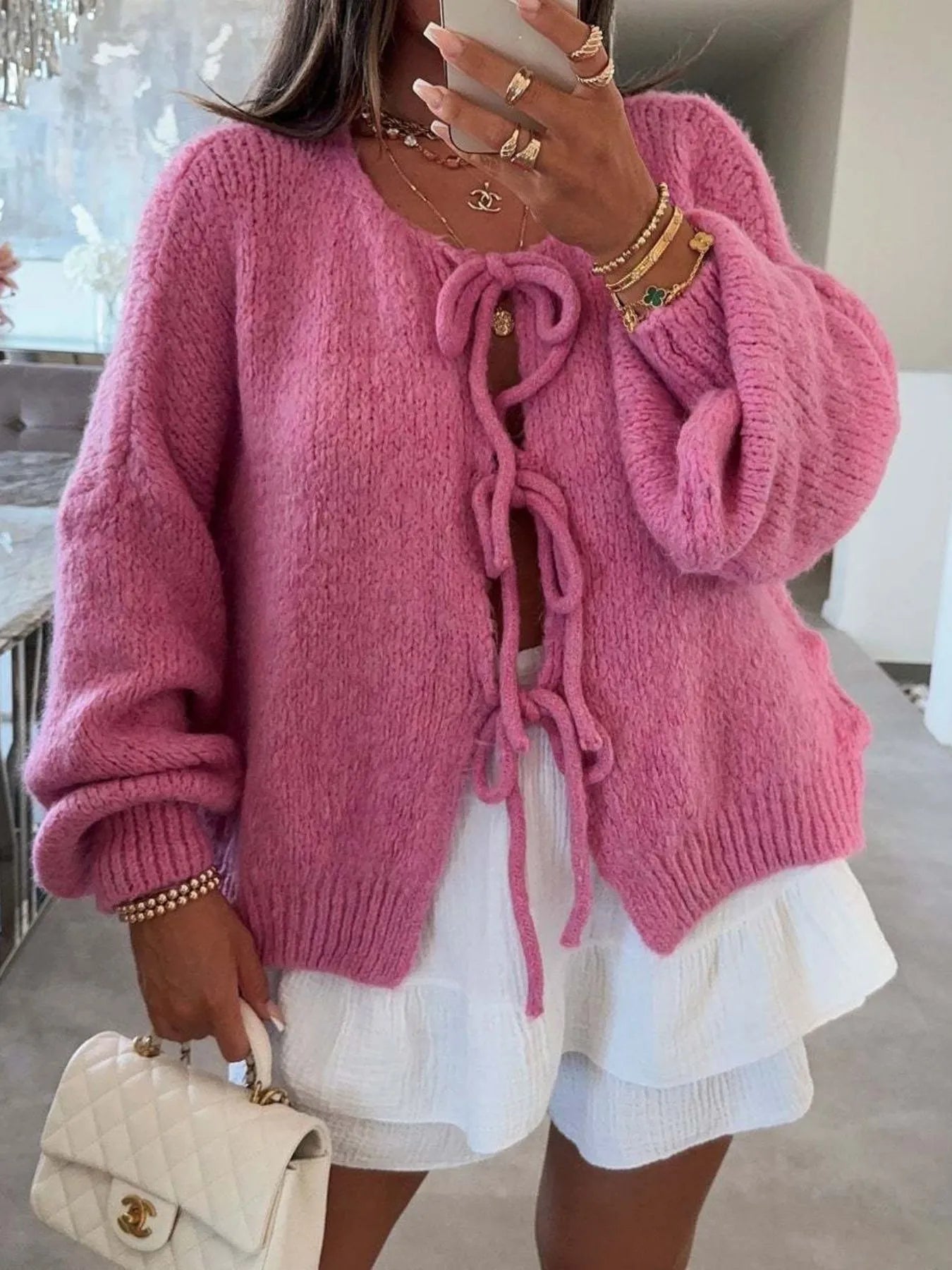 Cozy Bow-Tie Front Knit Cardigan | Necessary Clothing