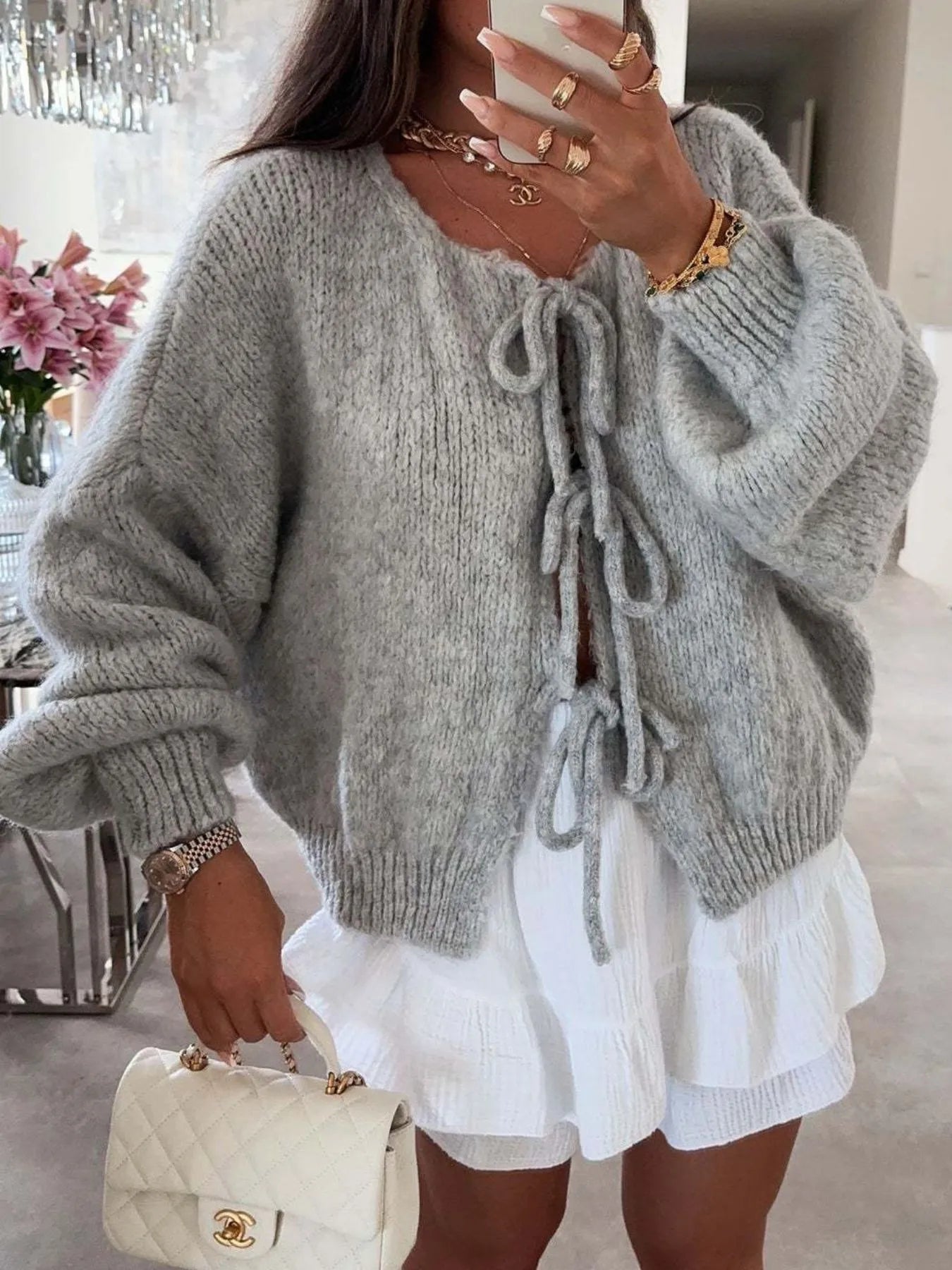 Cozy Bow-Tie Front Knit Cardigan | Necessary Clothing