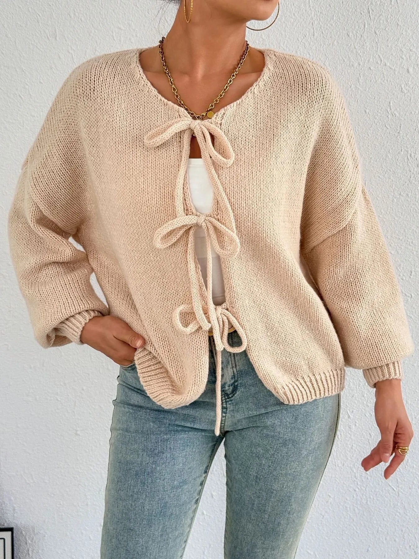 Cozy Bow-Tie Front Knit Cardigan | Necessary Clothing