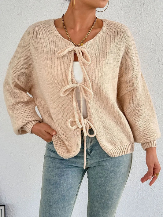 Cozy Bow-Tie Front Knit Cardigan | Necessary Clothing