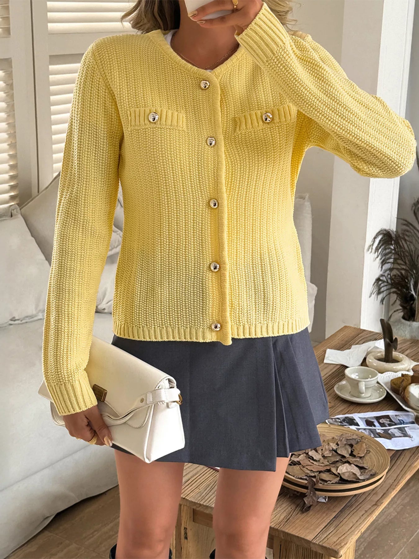 Button-Front Ribbed Long Sleeve Cardigan | Necessary Clothing