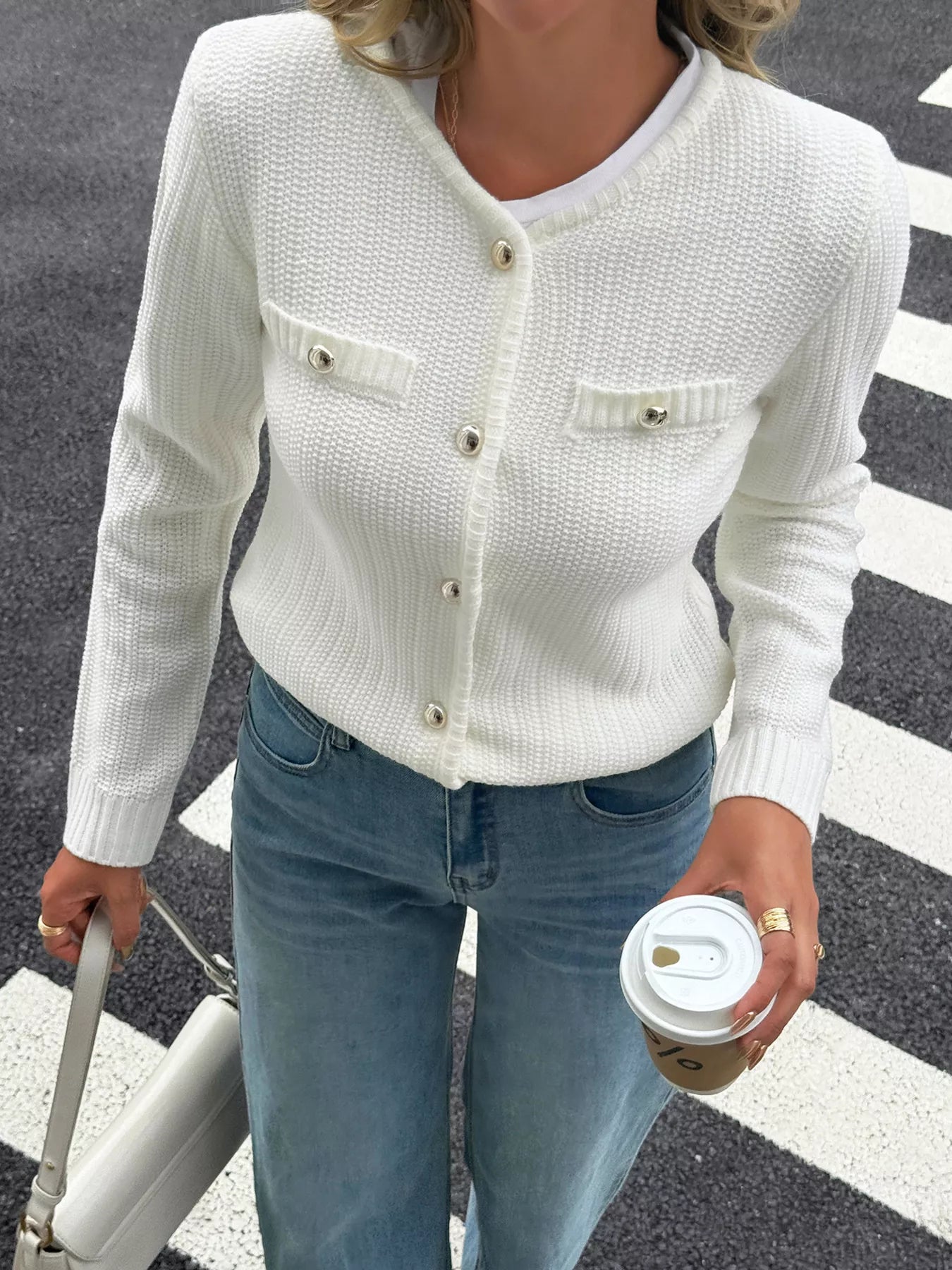 Button-Front Ribbed Long Sleeve Cardigan | Necessary Clothing