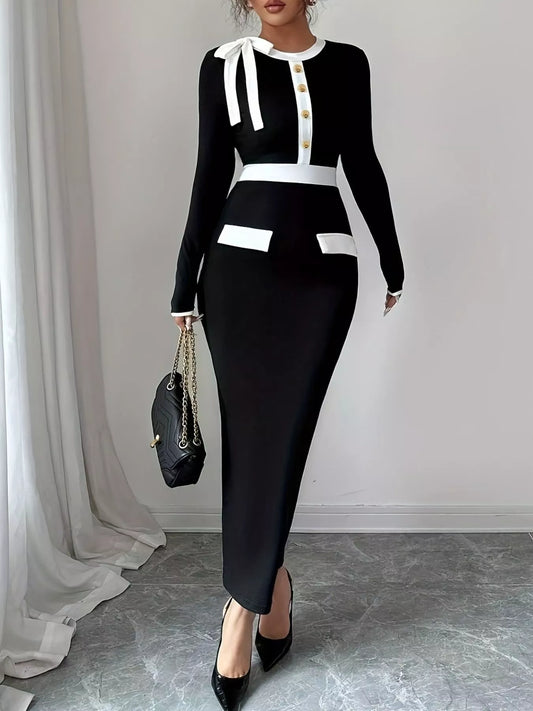 Contrast Trim Long Sleeve Maxi Dress | Necessary Clothing