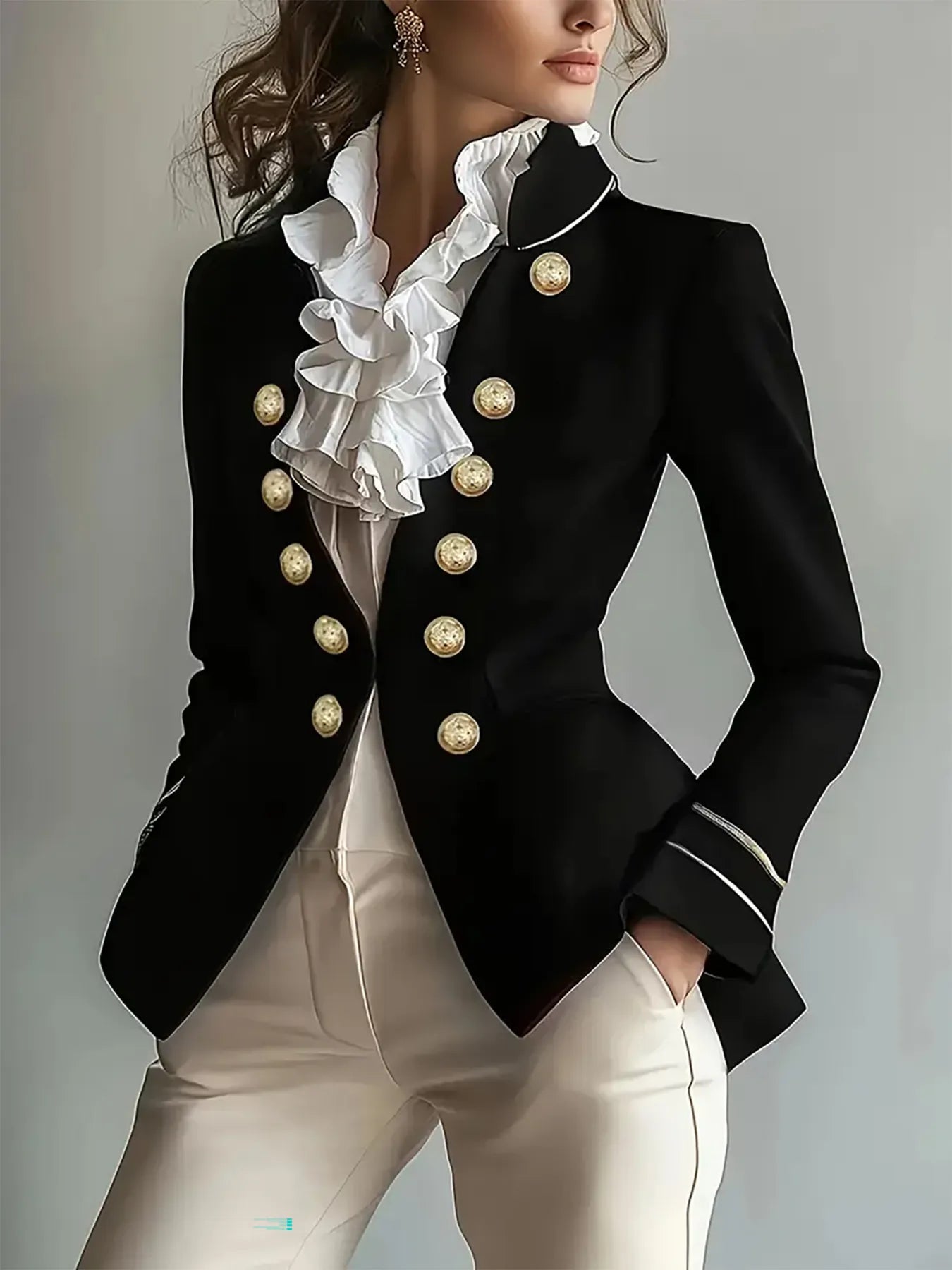 Decorative Button Hight-Low Blazer with Cuff Trim | Necessary Clothing