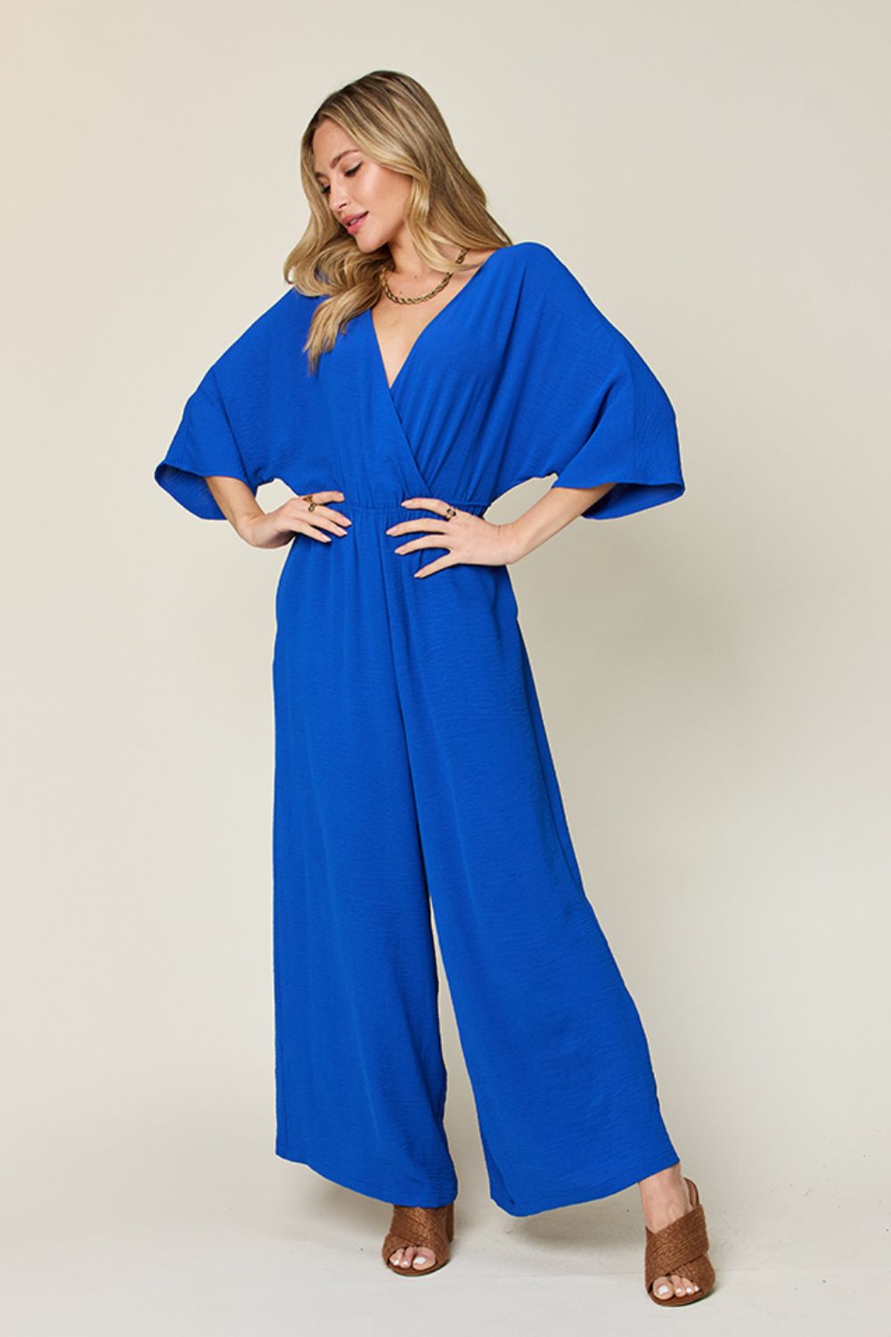 Full Size Surplice Wide Leg Jumpsuit with Pockets - Necessary Clothing Store