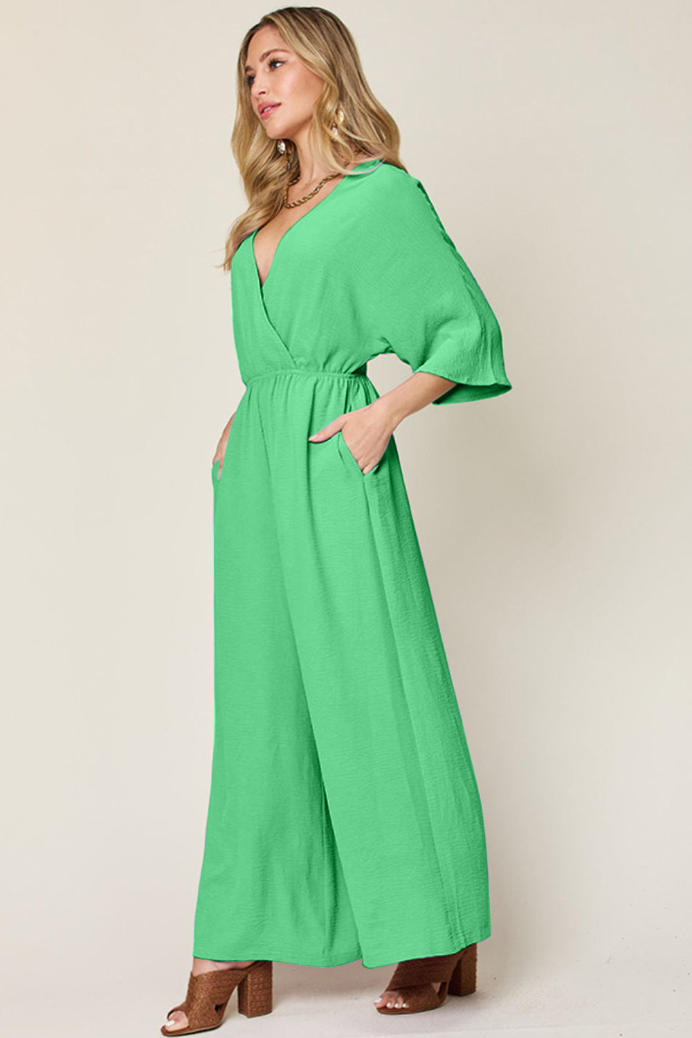 Full Size Surplice Wide Leg Jumpsuit with Pockets - Necessary Clothing Store