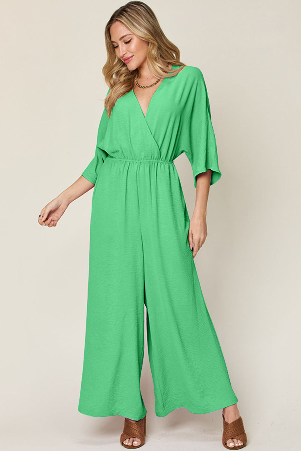 Full Size Surplice Wide Leg Jumpsuit with Pockets - Necessary Clothing Store
