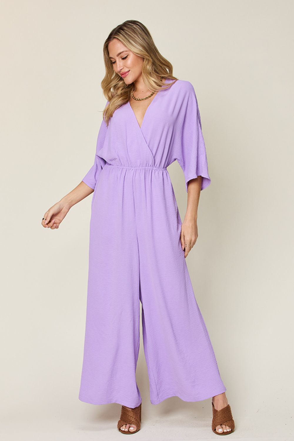 Full Size Surplice Wide Leg Jumpsuit with Pockets - Necessary Clothing Store