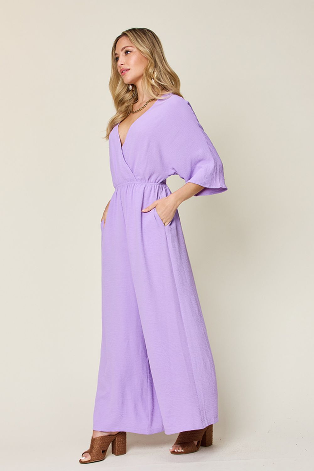 Full Size Surplice Wide Leg Jumpsuit with Pockets - Necessary Clothing Store