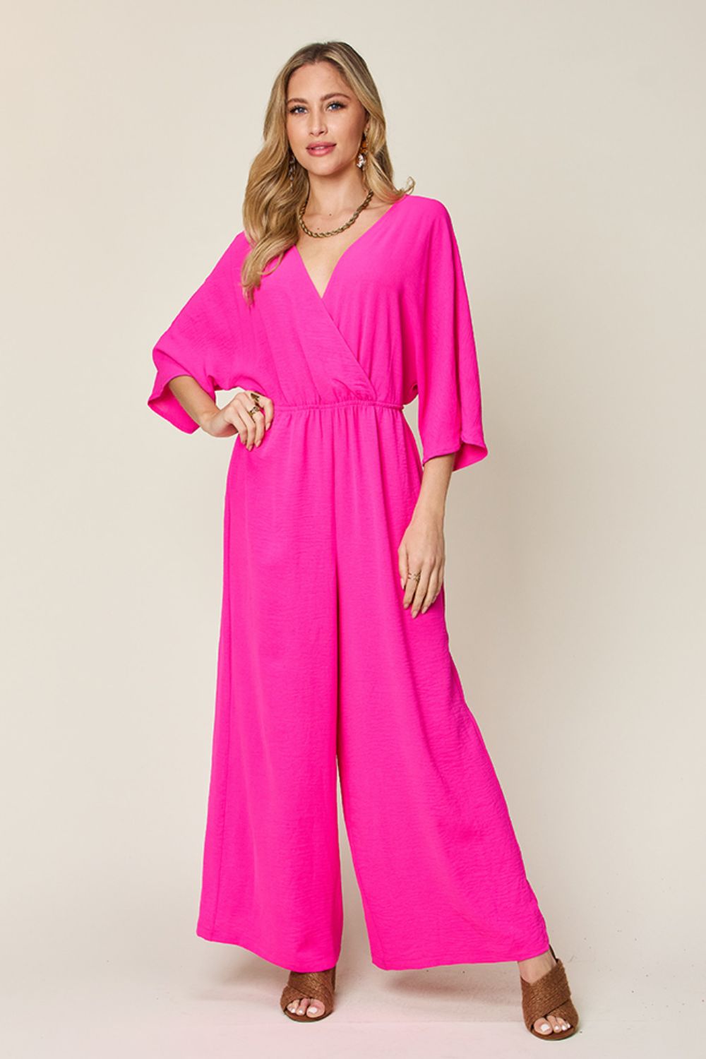 Full Size Surplice Wide Leg Jumpsuit with Pockets - Necessary Clothing Store