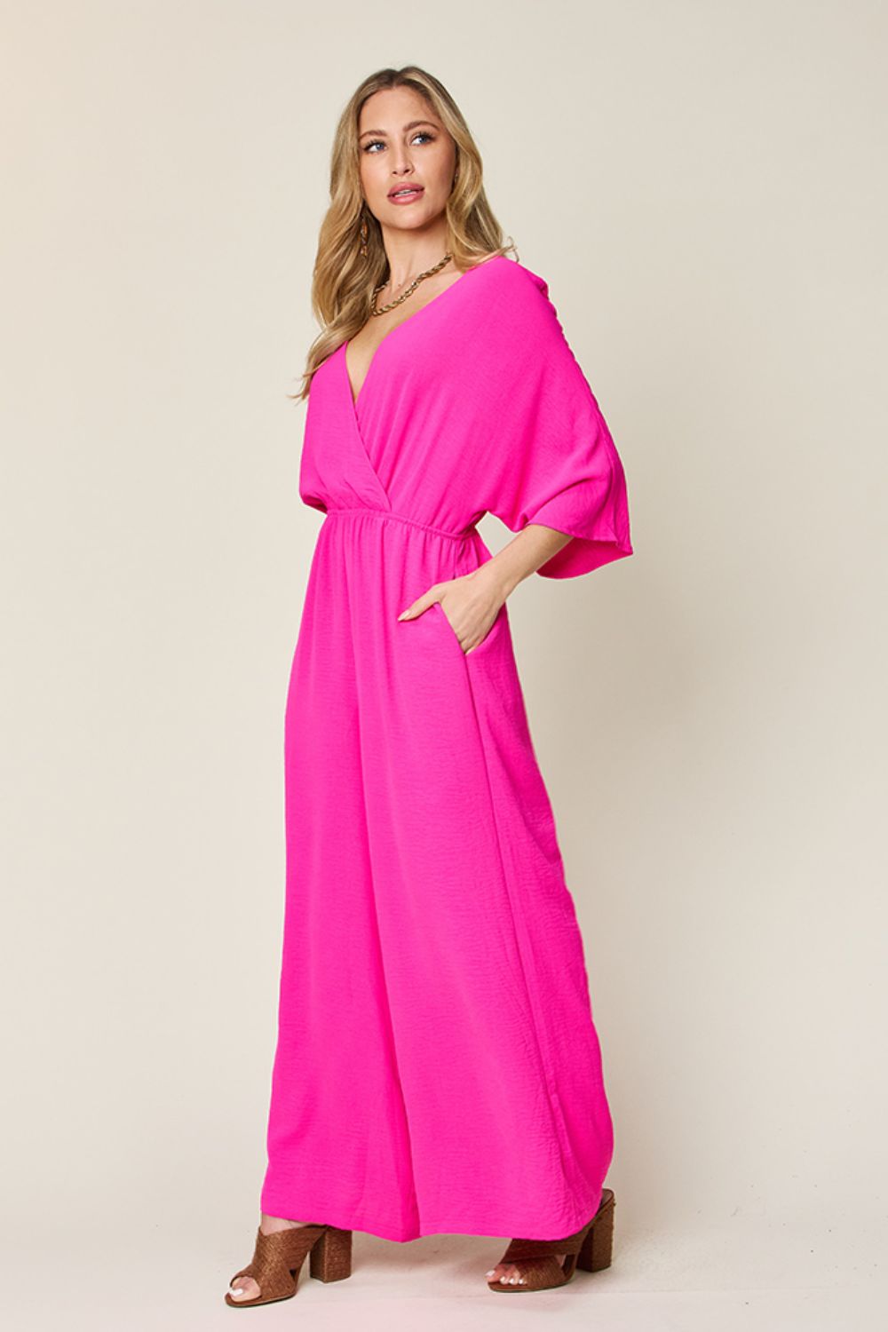 Full Size Surplice Wide Leg Jumpsuit with Pockets - Necessary Clothing Store