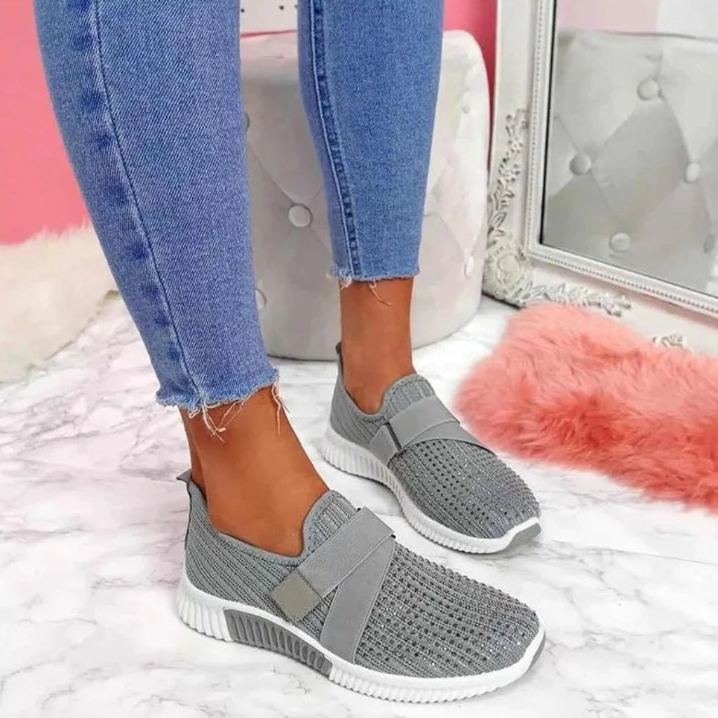 Mesh Breathable Sport Rhinestone Platform Vulcanized Comfort Footwear - Necessary Clothing Store