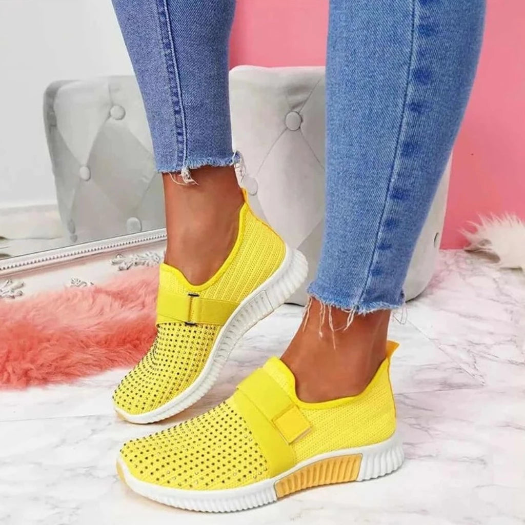 Mesh Breathable Sport Rhinestone Platform Vulcanized Comfort Footwear - Necessary Clothing Store