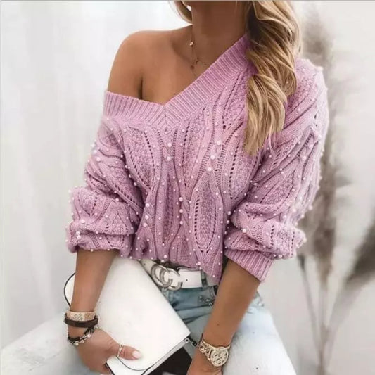 Knitted Elegant Beaded Sweater - Necessary Clothing Store