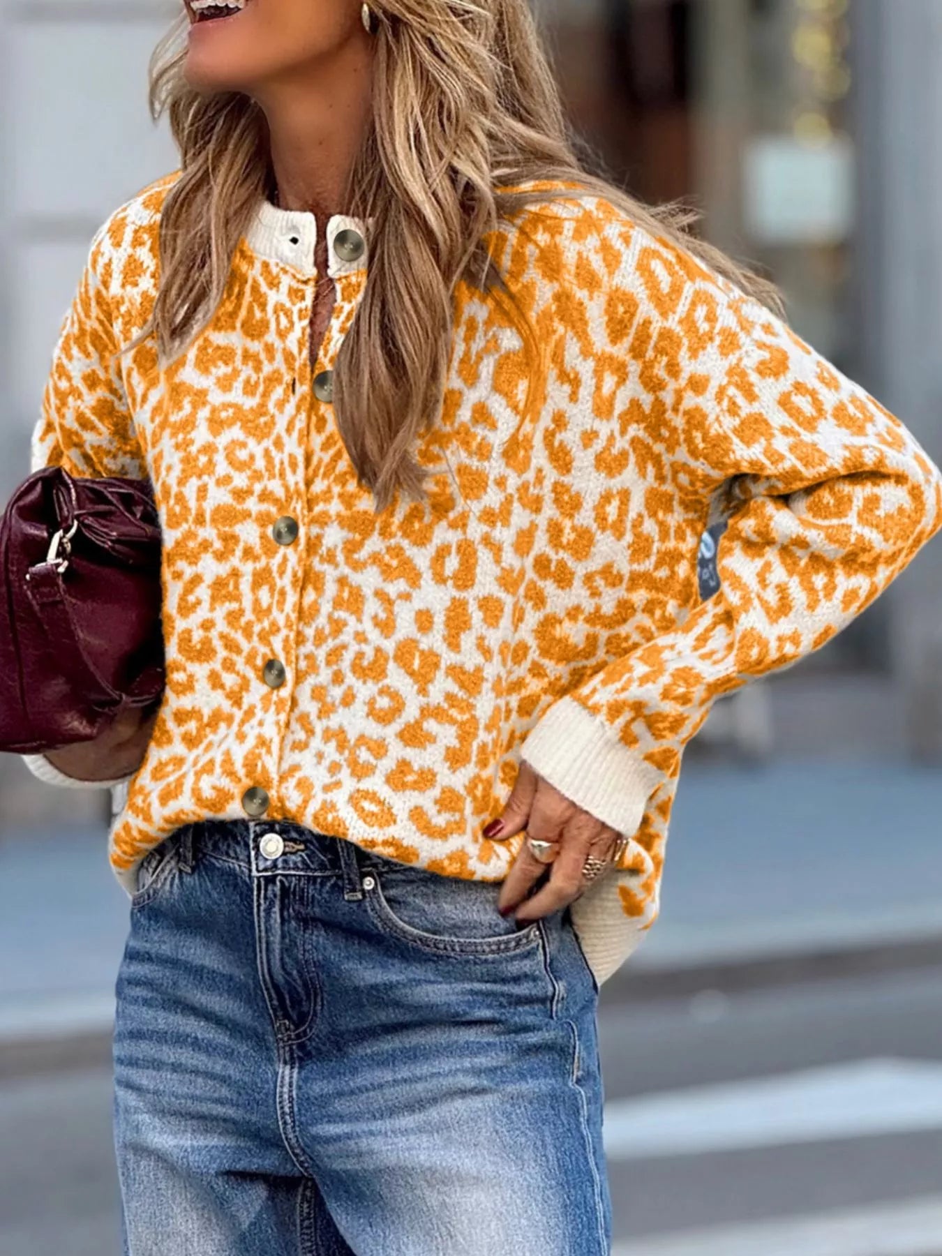 Leopard Drop Shoulder Chunky Knitted Cardigan | Necessary Clothing